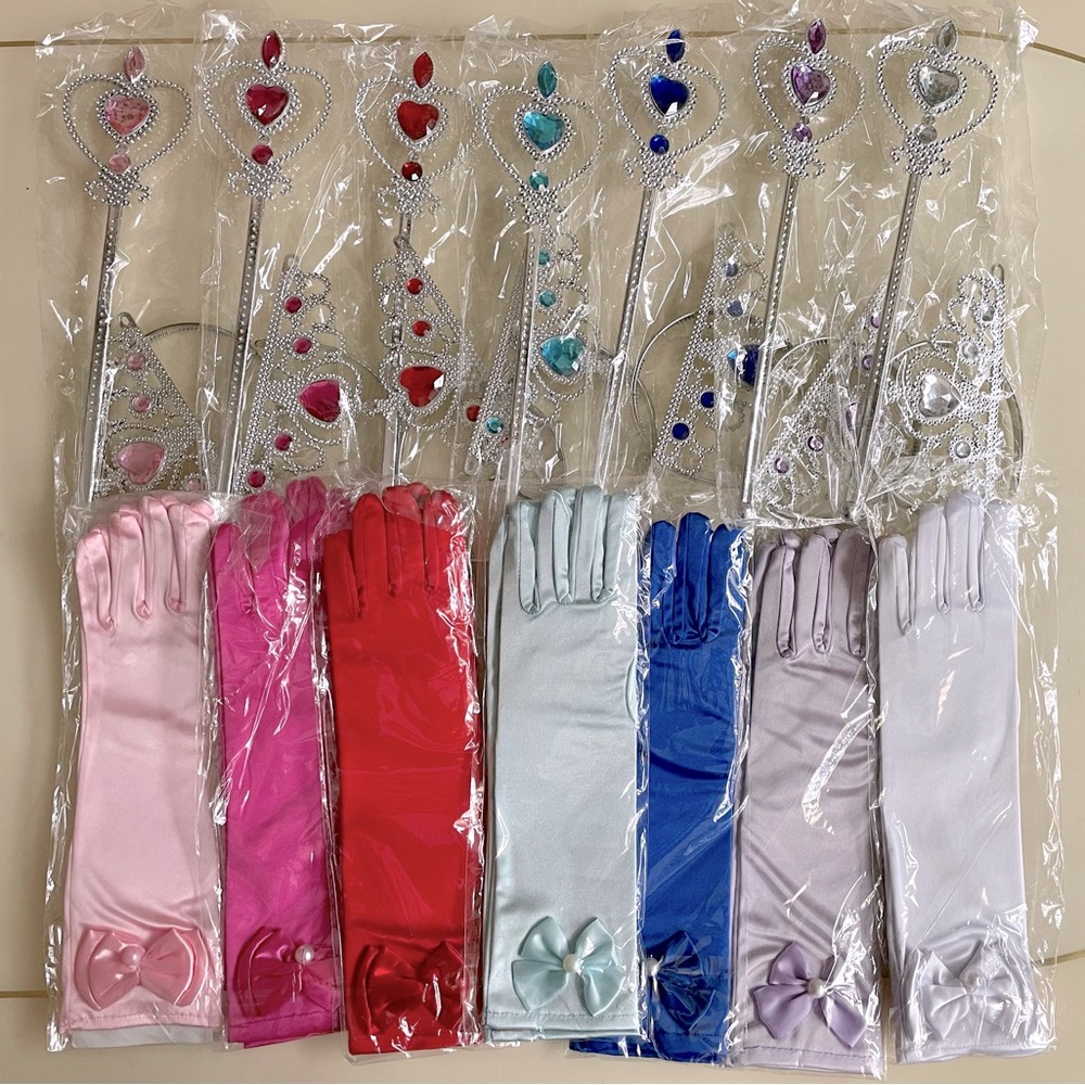 Princess Dress-up Accessories for Little Girls (crowns, gloves and wands)